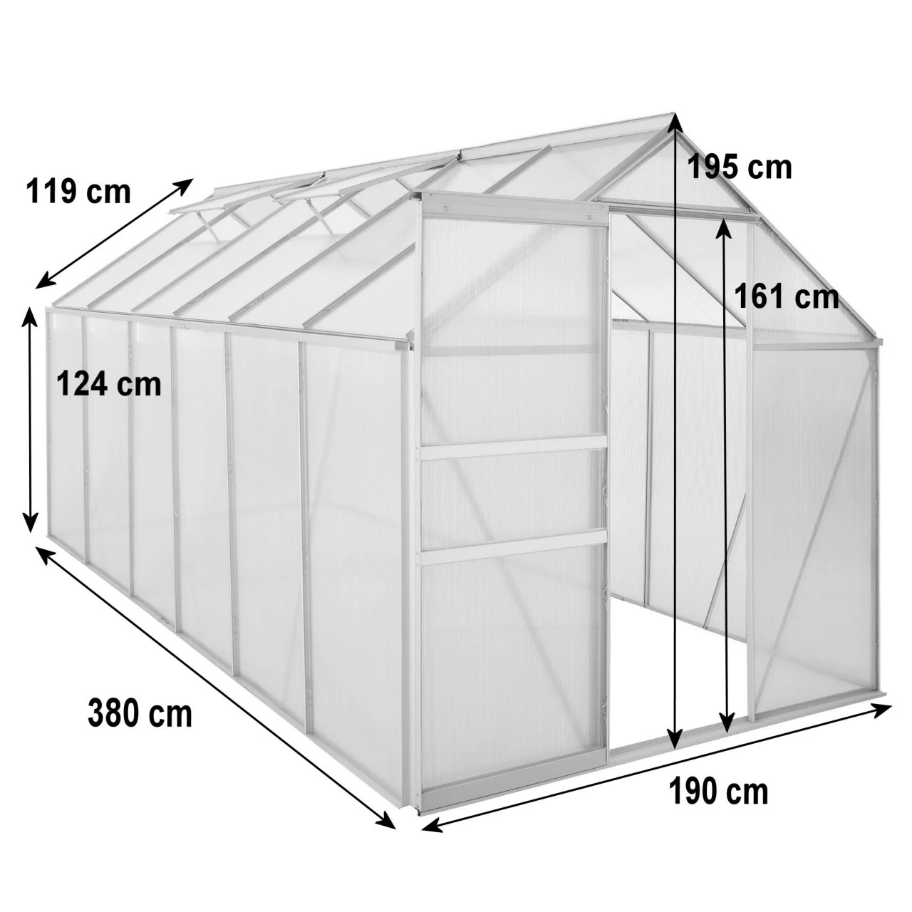 Zelsius Aluminium Gewächshaus SET, 380 X 190 Cm, Inkl. Fundament 5 Zelsius Aluminium Gewächshaus SET, 380 X 190 Cm, Inkl. Fundament – Bild 3