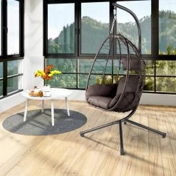 HinHocker Hängesessel Mit Gestell | Braun | Ergonomischer Sessel Inkl. Kissen Und Auflagepolster -Camping Store hang1b haengesessel bild8 2000px 1280x1280