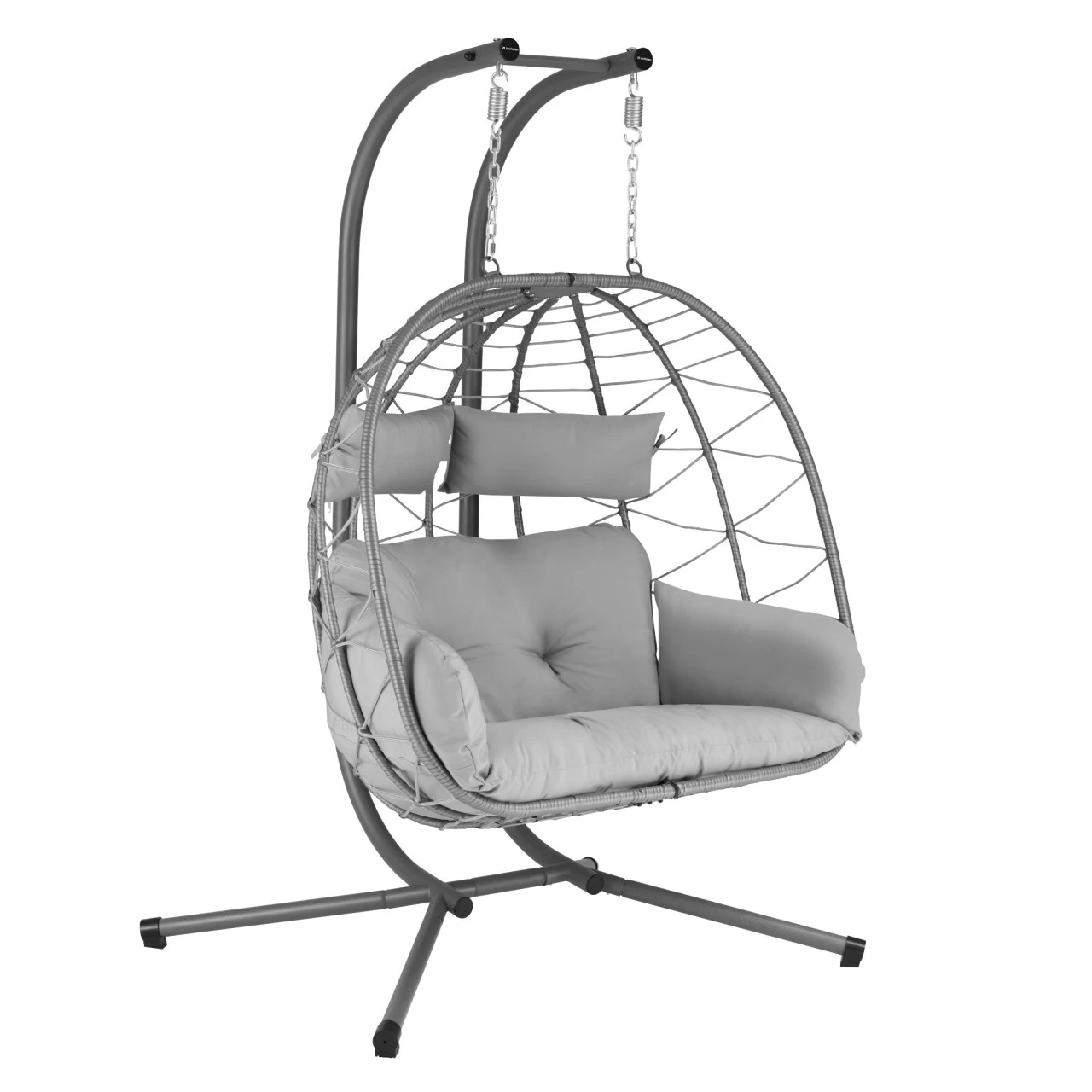 HinHocker Hängesessel Für 2 Personen Mit Gestell, Grau, XXL Sessel Inkl. Kissen Und Auflagepolster 3 HinHocker Hängesessel Für 2 Personen Mit Gestell, Grau, XXL Sessel Inkl. Kissen Und Auflagepolster