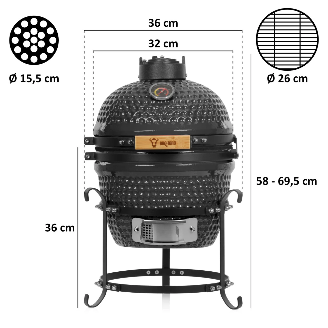 BBQ-Toro Kamado Grill Holzkohlegrill Ø 32 Cm "HAIIRO" Mit Grillrost Und Thermometer, Grau 5 BBQ-Toro Kamado Grill Holzkohlegrill Ø 32 Cm "HAIIRO" Mit Grillrost Und Thermometer, Grau – Bild 3