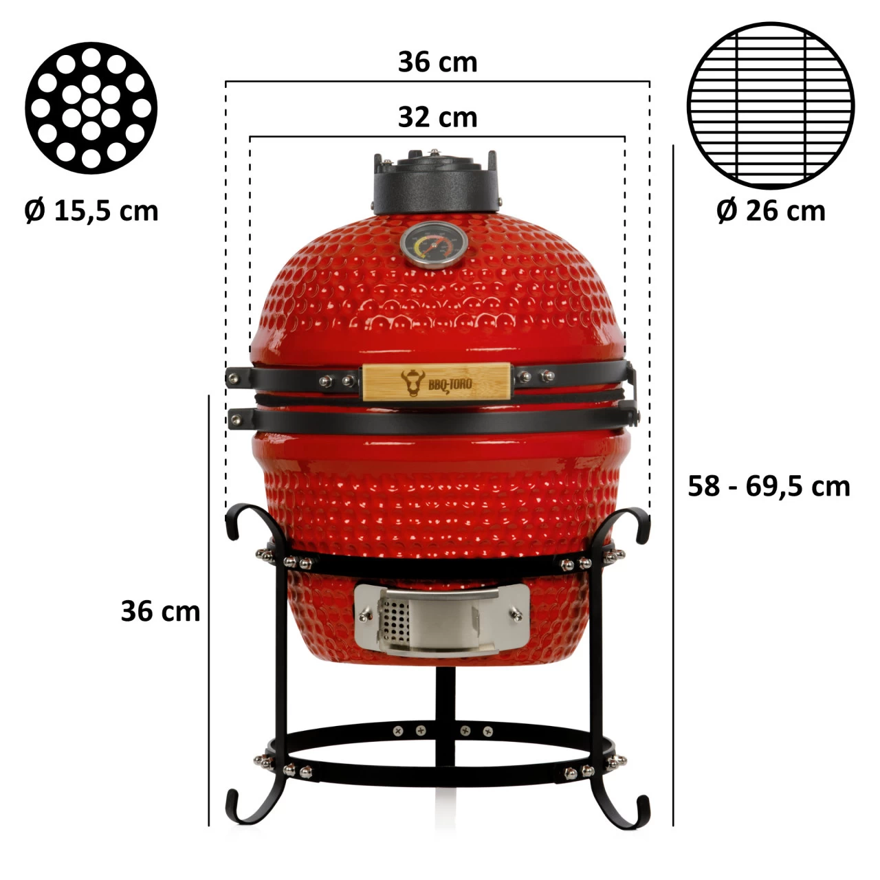 BBQ-Toro Kamado Grill Holzkohlegrill Ø 32 Cm "HAIIRO" Mit Grillrost Und Thermometer, Rot 5 BBQ-Toro Kamado Grill Holzkohlegrill Ø 32 Cm "HAIIRO" Mit Grillrost Und Thermometer, Rot – Bild 3