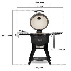 BBQ-Toro Kamado Grill Ø56cm "Yuro" Holzkohlegrill Keramikgrill Mit Thermometer, Rädern, Matt Schwarz -Camping Store kama22s kamado massbild1 2000px 1280x1280
