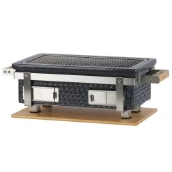 BBQ-Toro Keramik Holzkohletischgrill Mit Holzunterlage | Grau | Outdoor Hibachi Grill Für Camping