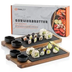 Mahlzeit Servierset Mit Schieferplatte (2er-Set) | 8-teilig Aus Schieferplatte, Dipschale, Holzbrett