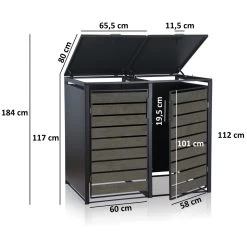 Zelsius Mülltonnenbox Für Zwei Mülltonnen | Anthrazit RAL 7016 | Tür In Dunkelgrauer Holzoptik -Camping Store mbox10d muelltonnenbox massbild 2000px neu 1280x1280