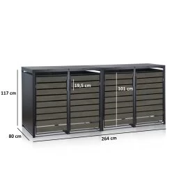 Zelsius Mülltonnenbox-Set Für Vier Mülltonnen | Anthrazit RAL 7016 | Tür In Dunkelgrauer Holzoptik -Camping Store mbox10d set muelltonnenbox massbild 2000px 1280x1280