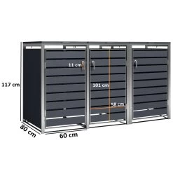 Zelsius Mülltonnenbox-Set Für Drei Mülltonnen | Anthrazit RAL 7016 | Edelstahl | Mülleimerbox -Camping Store mbox11 set muelltonnenbox massbild 2000px neu 1280x1280