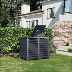 Zelsius Mülltonnenbox-Set Für Drei Mülltonnen | Anthrazit RAL 7016 | Edelstahl | Mülleimerbox -Camping Store mbox11d muelltonnenbox Bild14 2000px 2000px neu 1280x1280 1