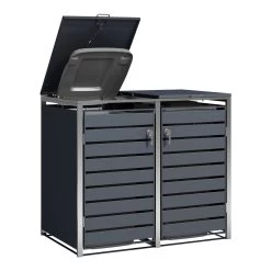 Zelsius Mülltonnenbox-Set Für Vier Mülltonnen | Anthrazit RAL 7016 | Edelstahl | Müllbox -Camping Store mbox11d muelltonnenbox Bild7 2000px neu 1280x1280