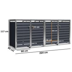 Zelsius Mülltonnenbox-Set Für Vier Mülltonnen | Anthrazit RAL 7016 | Edelstahl | Müllbox -Camping Store mbox11d set muelltonnenbox massbild 2000px neu 1280x1280
