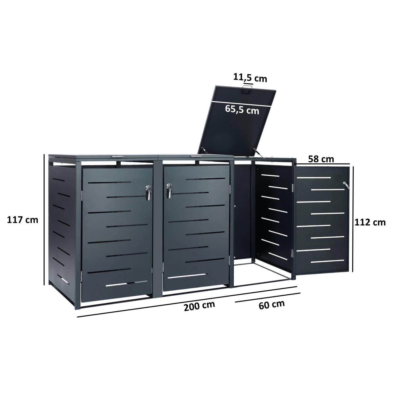 Zelsius Mülltonnenbox Für Drei Mülltonnen, Anthrazit RAL 7016, Inkl. Erweiterungsmöglichkeit 4 Zelsius Mülltonnenbox Für Drei Mülltonnen, Anthrazit RAL 7016, Inkl. Erweiterungsmöglichkeit – Bild 2