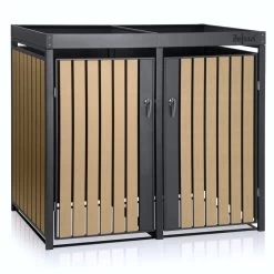 Zelsius Mülltonnenbox Mit Pflanzdach | Für 2 Mülltonnen | Anthrazit RAL 7016, Tür In Holzoptik