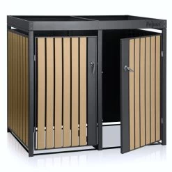 Zelsius Mülltonnenbox Mit Pflanzdach | Für 2 Mülltonnen | Anthrazit RAL 7016, Tür In Holzoptik -Camping Store mbox5d muelltonnenbox bild2 neu hell 2000px 1280x1280