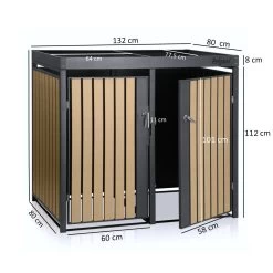 Zelsius Mülltonnenbox Mit Pflanzdach | Für 2 Mülltonnen | Anthrazit RAL 7016, Tür In Holzoptik -Camping Store mbox5d muelltonnenbox massbild neu hell 2000px neu 1280x1280