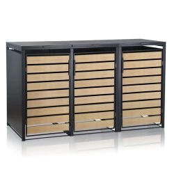 Zelsius Mülltonnenbox-Set Für Drei Mülltonnen | Anthrazit RAL 7016 | Tür In Holzoptik