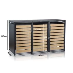 Zelsius Mülltonnenbox-Set Für Drei Mülltonnen | Anthrazit RAL 7016 | Tür In Holzoptik -Camping Store mbox6 set muelltonnenbox massbild neu hell 2000px 1280x1280