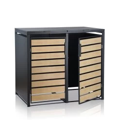 Zelsius Mülltonnenbox Für Zwei Mülltonnen | Anthrazit RAL 7016 | Tür In Holzoptik -Camping Store mbox6d muelltonnenbox bild2 neu hell 2000px 1280x1280 2