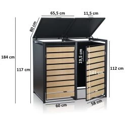 Zelsius Mülltonnenbox Für Zwei Mülltonnen | Anthrazit RAL 7016 | Tür In Holzoptik -Camping Store mbox6d muelltonnenbox massbild 2000px neu 1280x1280