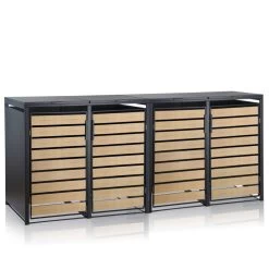 Zelsius Mülltonnenbox-Set Für Vier Mülltonnen | Anthrazit RAL 7016 | Tür In Holzoptik