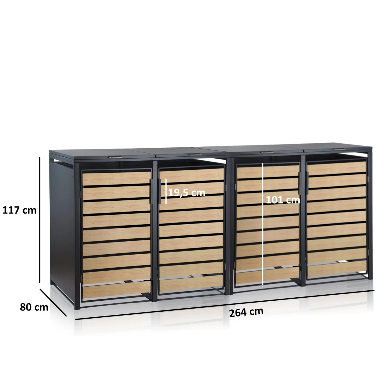 Zelsius Mülltonnenbox-Set Für Vier Mülltonnen | Anthrazit RAL 7016 | Tür In Holzoptik 7 Zelsius Mülltonnenbox-Set Für Vier Mülltonnen | Anthrazit RAL 7016 | Tür In Holzoptik – Bild 5