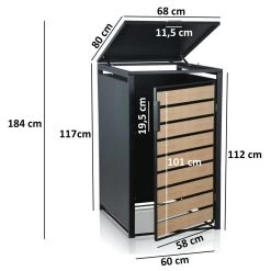 Zelsius Mülltonnenbox Für Eine Mülltonne | Anthrazit RAL 7016 | Tür In Holzoptik -Camping Store mbox6e muelltonnenbox massbild 2000px neu 1280x1280