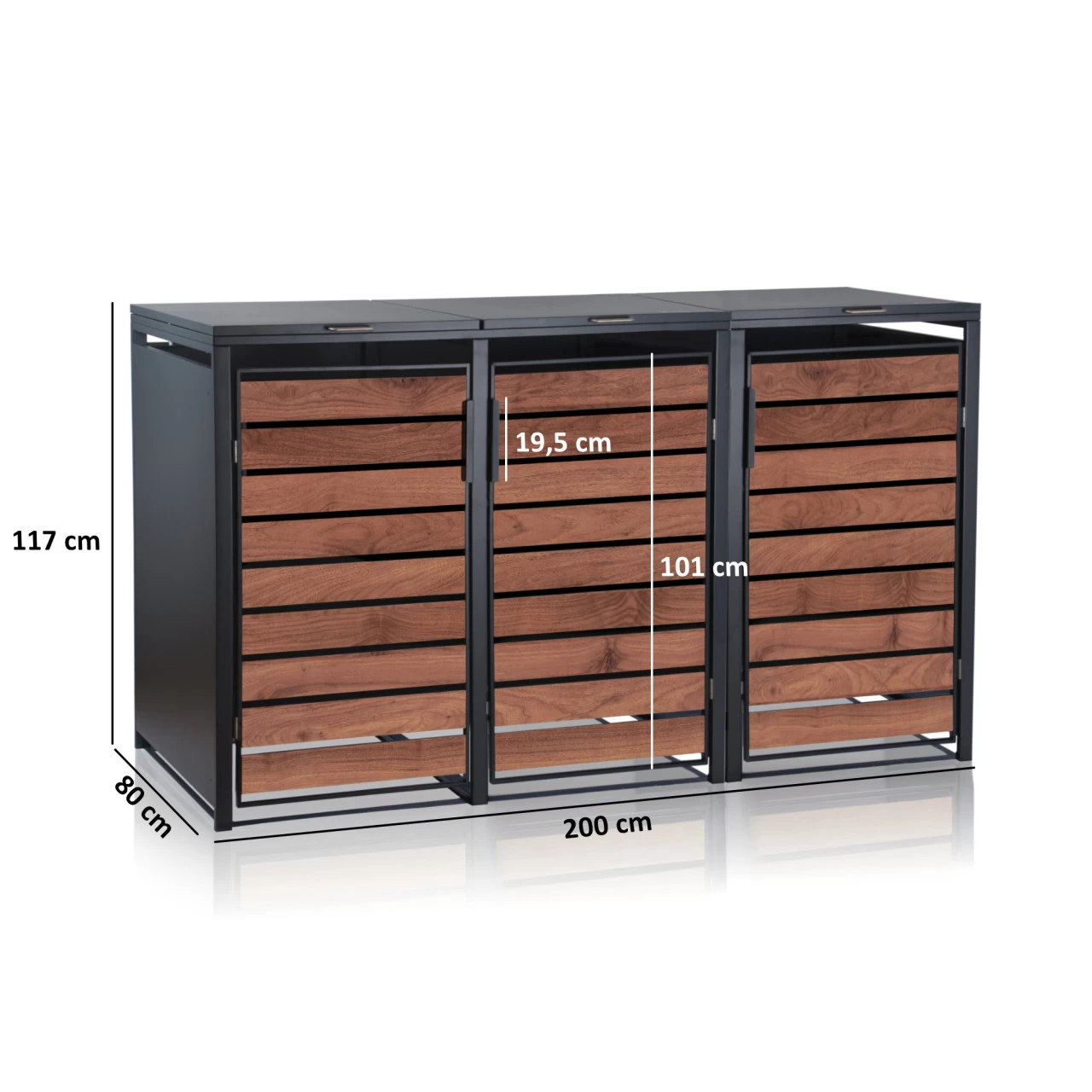 Zelsius Mülltonnenbox-Set Für Drei Mülltonnen | Anthrazit RAL 7016 | Tür In Dunkelbrauner Holzoptik 6 Zelsius Mülltonnenbox-Set Für Drei Mülltonnen | Anthrazit RAL 7016 | Tür In Dunkelbrauner Holzoptik – Bild 4