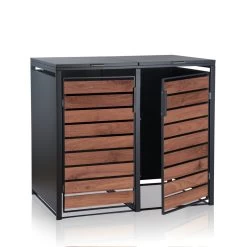 Zelsius Mülltonnenbox Für Zwei Mülltonnen | Anthrazit RAL 7016 | Tür In Dunkelbrauner Holzoptik -Camping Store mbox8d muelltonnenbox bild2 2000px 1280x1280 1