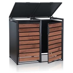 Zelsius Mülltonnenbox Für Zwei Mülltonnen | Anthrazit RAL 7016 | Tür In Dunkelbrauner Holzoptik -Camping Store mbox8d muelltonnenbox bild3 neu 2000px 1280x1280 1