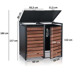 Zelsius Mülltonnenbox Für Zwei Mülltonnen | Anthrazit RAL 7016 | Tür In Dunkelbrauner Holzoptik -Camping Store mbox8d muelltonnenbox massbild 2000px neu 1280x1280