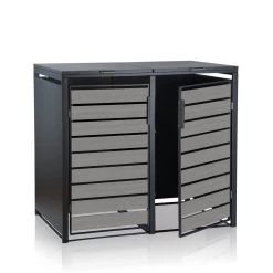 Zelsius Mülltonnenbox-Set Für Vier Mülltonnen | Anthrazit RAL 7016 | Tür In Hellgrauer Holzoptik -Camping Store mbox9d muelltonnenbox bild2 2000px 1280x1280 2