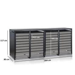 Zelsius Mülltonnenbox-Set Für Vier Mülltonnen | Anthrazit RAL 7016 | Tür In Hellgrauer Holzoptik -Camping Store mbox9d set muelltonnenbox massbild 2000px 1280x1280