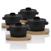 BBQ-Toro Mini Dutch Oven (4 Stück) | Ø 11 Cm | Gusseisen Topf Mit Holzunterlage