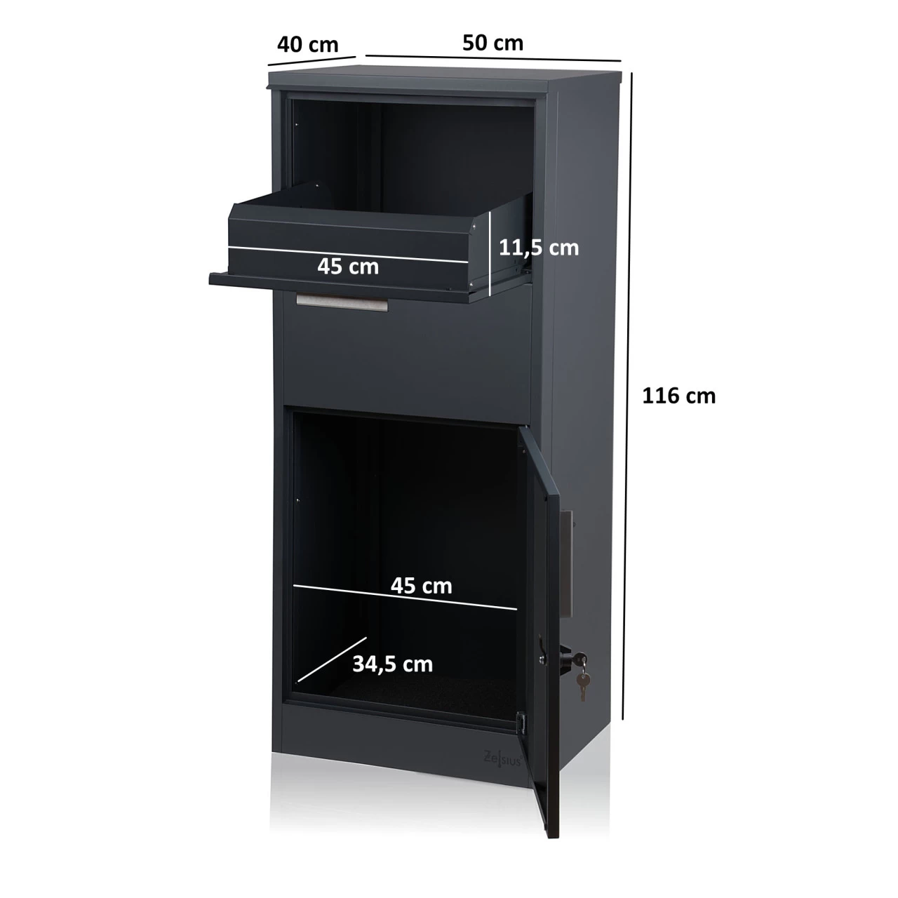 Zelsius Paketbriefkasten Jupiter | Pulverbeschichteter Stahl | RAL7016 Anthrazit Mit Diebstahlsperre 5 Zelsius Paketbriefkasten Jupiter | Pulverbeschichteter Stahl | RAL7016 Anthrazit Mit Diebstahlsperre – Bild 3