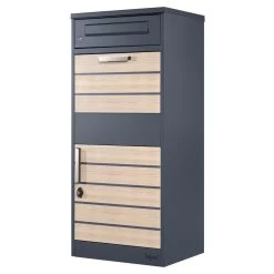 Zelsius Paketbriefkasten Terra, Pulverbeschichteter Stahl, RAL7016 Und Holzoptik, Diebstahlsperre