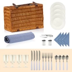 CampFeuer Picknickkorb 4 Personen Mit Geschirr-Set, 29-teilig, Weidenkorb Mit Kunstlederriemen -Camping Store piniko1 weidenkorb picknickkorb bild6 2000px 1280x1280