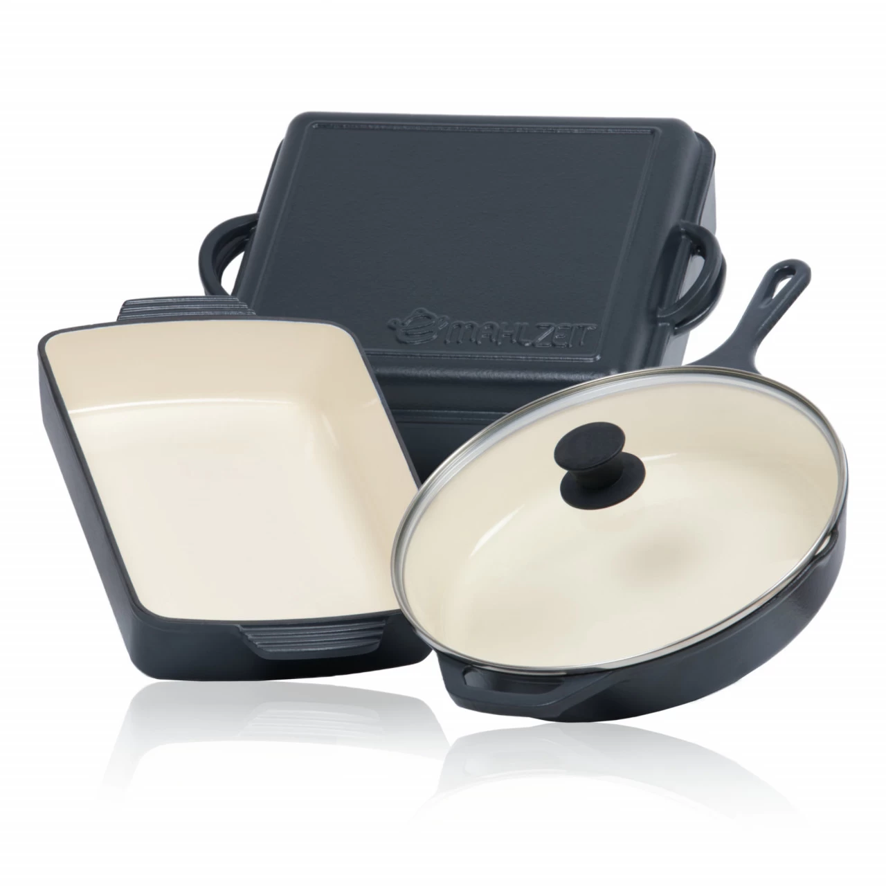 Mahlzeit 3-teiliges Gusseisen Set | Ø 29,5 Cm, 3,8 Liter, 10,8 Liter | Blue Berry | Kochset, Topfset