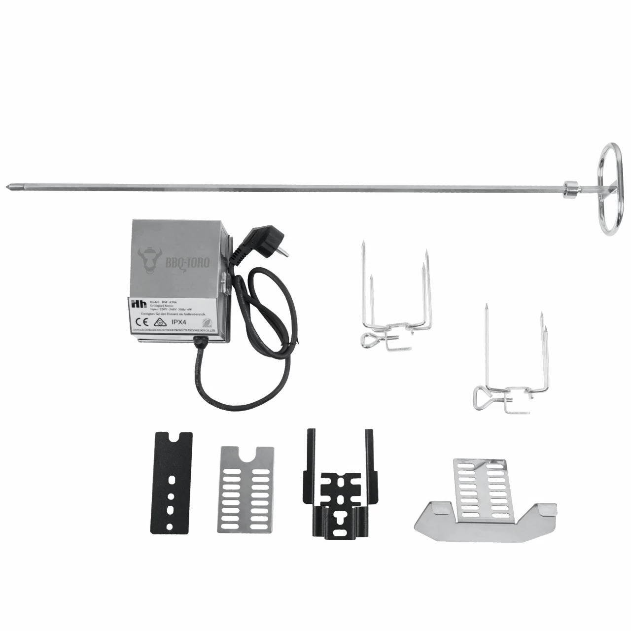 BBQ-Toro Edelstahl Grillspieß Set | 79 Cm | Motor 220V - 240V, 2 Fleischklammern 5 BBQ-Toro Edelstahl Grillspieß Set | 79 Cm | Motor 220V - 240V, 2 Fleischklammern – Bild 3