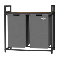 Zelsius Wäschesammler 2 Fächer, Grau, 73 X 33 X 72 Cm, Wäschekorb Mit Ablage, Schmutzwäschebehälter