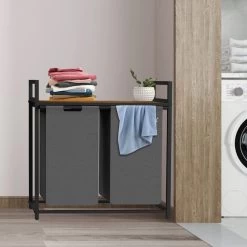 Zelsius Wäschesammler 2 Fächer, Grau, 73 X 33 X 72 Cm, Wäschekorb Mit Ablage, Schmutzwäschebehälter -Camping Store waeko1g waeschekorb bild6 2000px 1280x1280