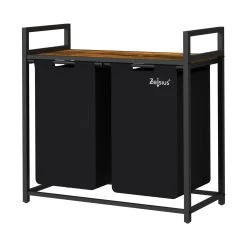 Zelsius Wäschesammler 2 Fächer, Schwarz 73 X 33 X 72 Cm, Wäschekorb Mit Ablage Schmutzwäschebehälter
