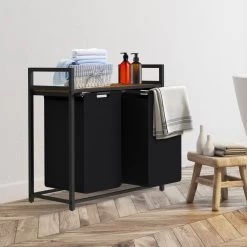 Zelsius Wäschesammler 2 Fächer, Schwarz 73 X 33 X 72 Cm, Wäschekorb Mit Ablage Schmutzwäschebehälter -Camping Store waeko1s waeschekorb bild5 2000px 1280x1280