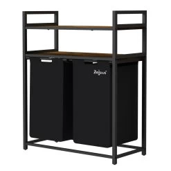 Zelsius Wäschesammler 2 Fächer, Schwarz, 73x33x91cm, Wäschekorb Mit 2 Ablagen, Schmutzwäschebehälter