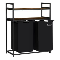 Zelsius Wäschesammler 2 Fächer, Schwarz, 73x33x91cm, Wäschekorb Mit 2 Ablagen, Schmutzwäschebehälter -Camping Store waeko2s waeschekorb bild2 2000px 1280x1280