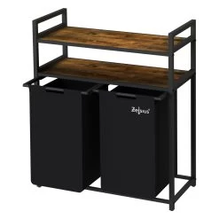 Zelsius Wäschesammler 2 Fächer, Schwarz, 73x33x91cm, Wäschekorb Mit 2 Ablagen, Schmutzwäschebehälter -Camping Store waeko2s waeschekorb bild3 2000px 1280x1280