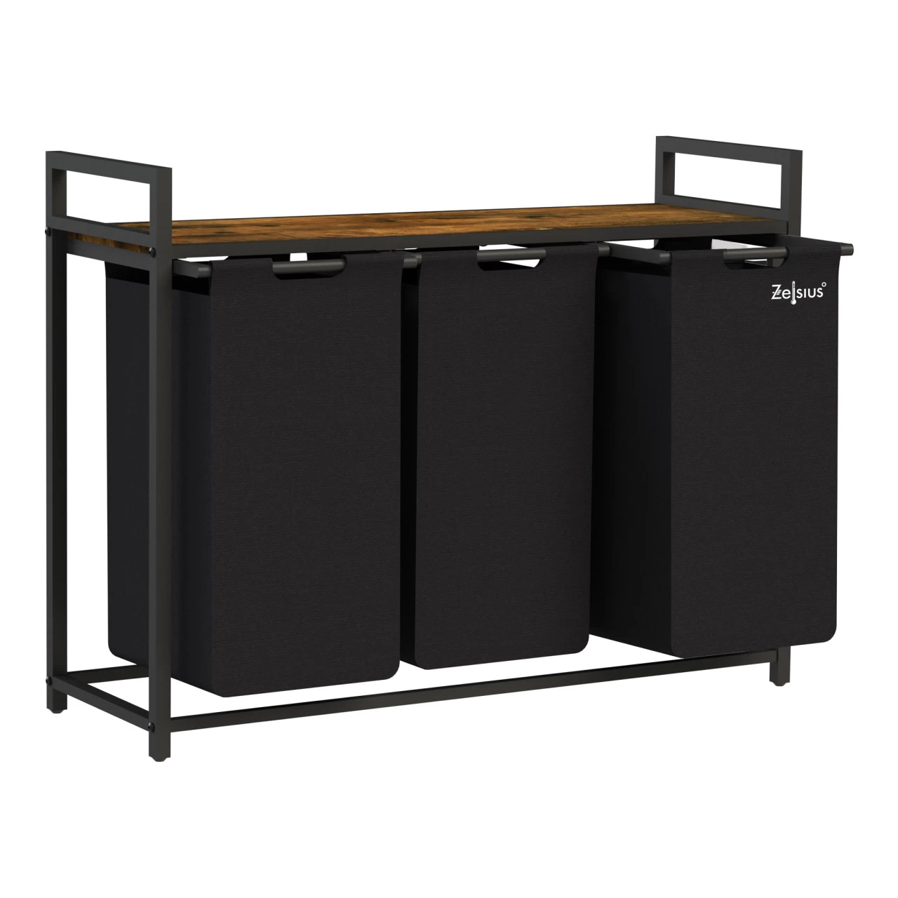 Zelsius Wäschesammler 3 Fächer, Schwarz, 92,5x33x72cm, Wäschekorb Mit Ablage, Schmutzwäschebehälter 7 Zelsius Wäschesammler 3 Fächer, Schwarz, 92,5x33x72cm, Wäschekorb Mit Ablage, Schmutzwäschebehälter – Bild 5