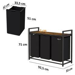 Zelsius Wäschesammler 3 Fächer, Schwarz, 92,5x33x72cm, Wäschekorb Mit Ablage, Schmutzwäschebehälter 11 Zelsius Wäschesammler 3 Fächer, Schwarz, 92,5x33x72cm, Wäschekorb Mit Ablage, Schmutzwäschebehälter -Camping Store waeko3s waeschekorb massbild 2000px 1280x1280