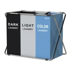 Zelsius Wäschesammler 3 Fächer Faltbar, Blau, 77 X 40 X 57,5 Cm, Wäschekorb, Schmutzwäschebehälter
