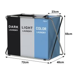 Zelsius Wäschesammler 3 Fächer Faltbar, Blau, 77 X 40 X 57,5 Cm, Wäschekorb, Schmutzwäschebehälter -Camping Store waeko4b waeschekorb massbild 2000px 1280x1280