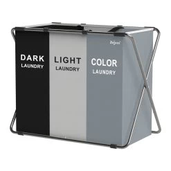 Zelsius Wäschesammler 3 Fächer Faltbar, Grau, 77 X 40 X 57,5 Cm, Wäschekorb, Schmutzwäschebehälter