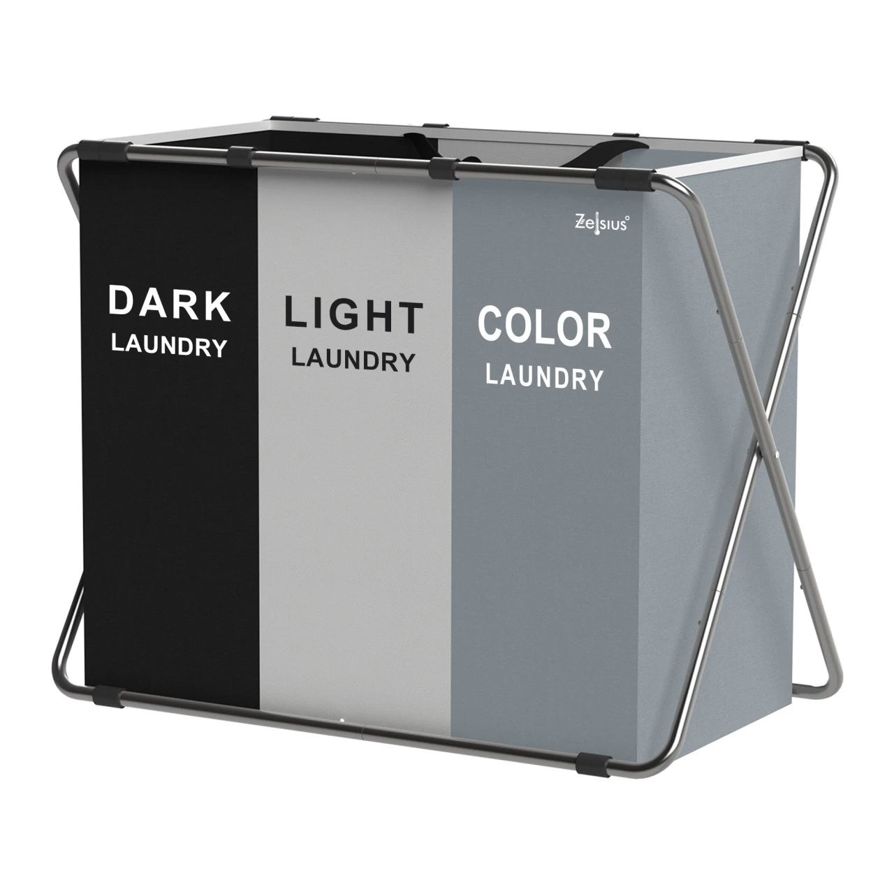 Zelsius Wäschesammler 3 Fächer Faltbar, Grau, 77 X 40 X 57,5 Cm, Wäschekorb, Schmutzwäschebehälter 3 Zelsius Wäschesammler 3 Fächer Faltbar, Grau, 77 X 40 X 57,5 Cm, Wäschekorb, Schmutzwäschebehälter